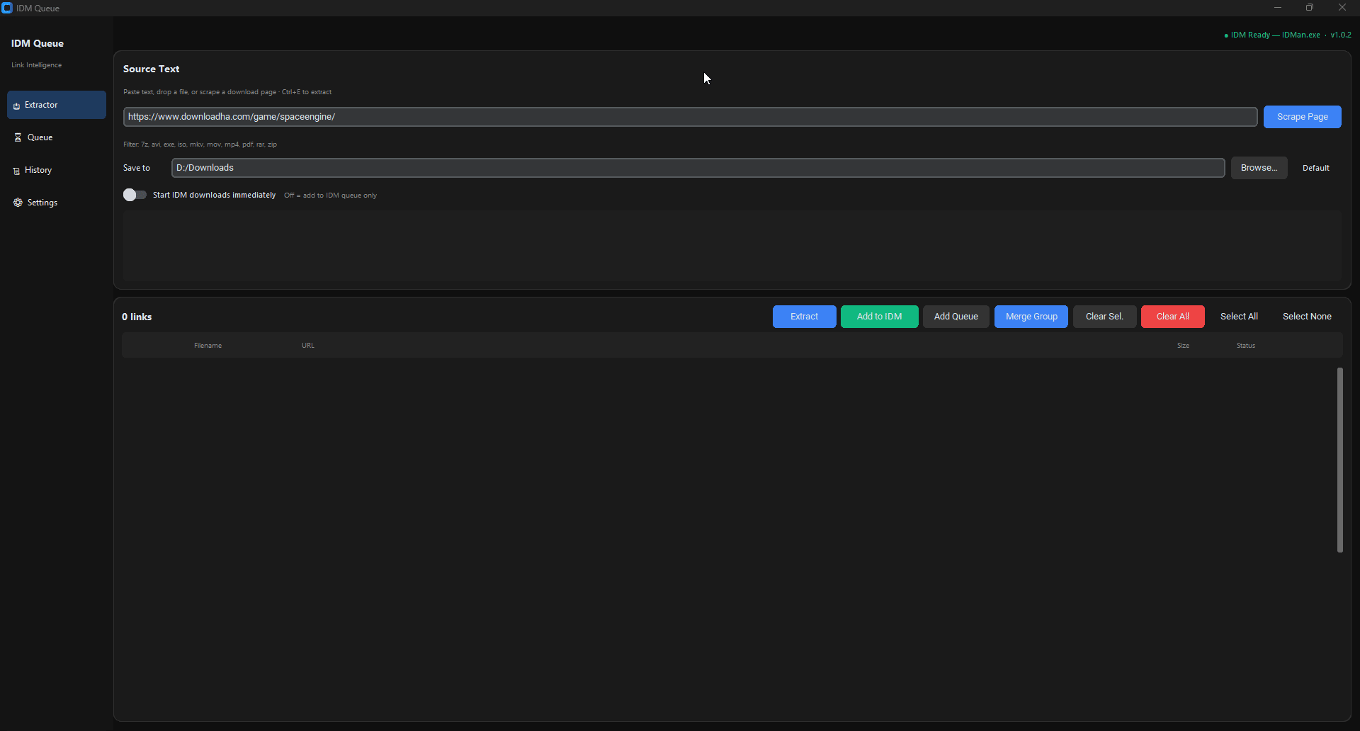 IDM Queue — extract links and send to IDM